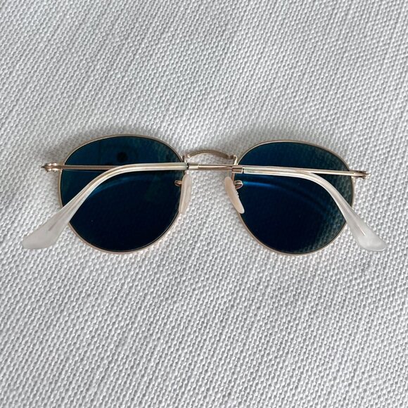 Ray-Ban RB3447 Gold Round Polarized Metal Sunglasses Dark Gray Lens Classic - Picture 4 of 7